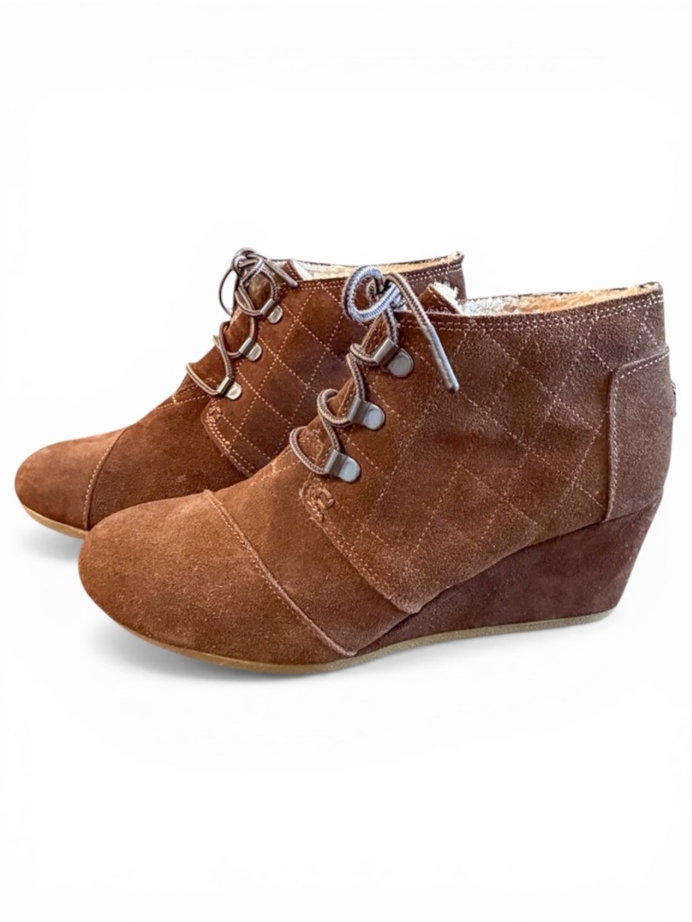 TOMS Brown Quilted Suede Wedge Boots Women’s Size 9